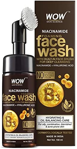 WOW Skin Niacinamide Yüz Temizleme Köpüğü ve Dahili Fırçalı-Lekeler, Yağ Kontrolü, Akne Yüzde Doksan Yedi, Doğal İçerik 150ml
