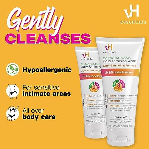 VH Essentials Çay Ağacı Yağı ve Prebiyotikli pH Dengeli Günlük Kadın Hijyen Yıkama Jeli, 6 fl oz (2 paketi)