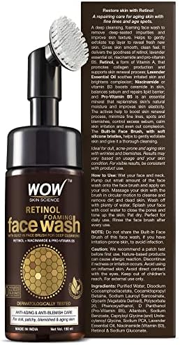 WOW Skin Retinol Yüz Temizleme Köpüğü ve Dahili Fırça-İnce Çizgiler, Lekeler Bakım Yüzde Doksan Sekiz, Bir Doğal İçerik Vegan 150ml