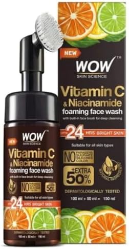 WOW Skin C Vitamini Yüz Yıkama Köpüğü Fırçalı Yüzde Doksan Sekiz Doğal içerik Aydınlatıcı, derin temizlik, 150ml