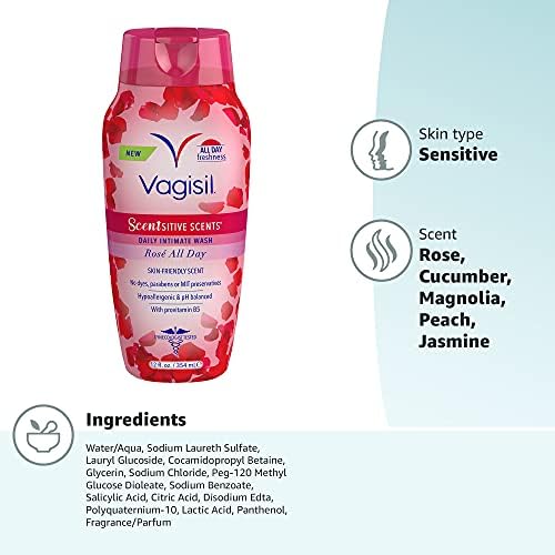 Vagisil Kadın Hijyen Yıkama Jeli, Rose All Day, pH Dengeli, 12 oz