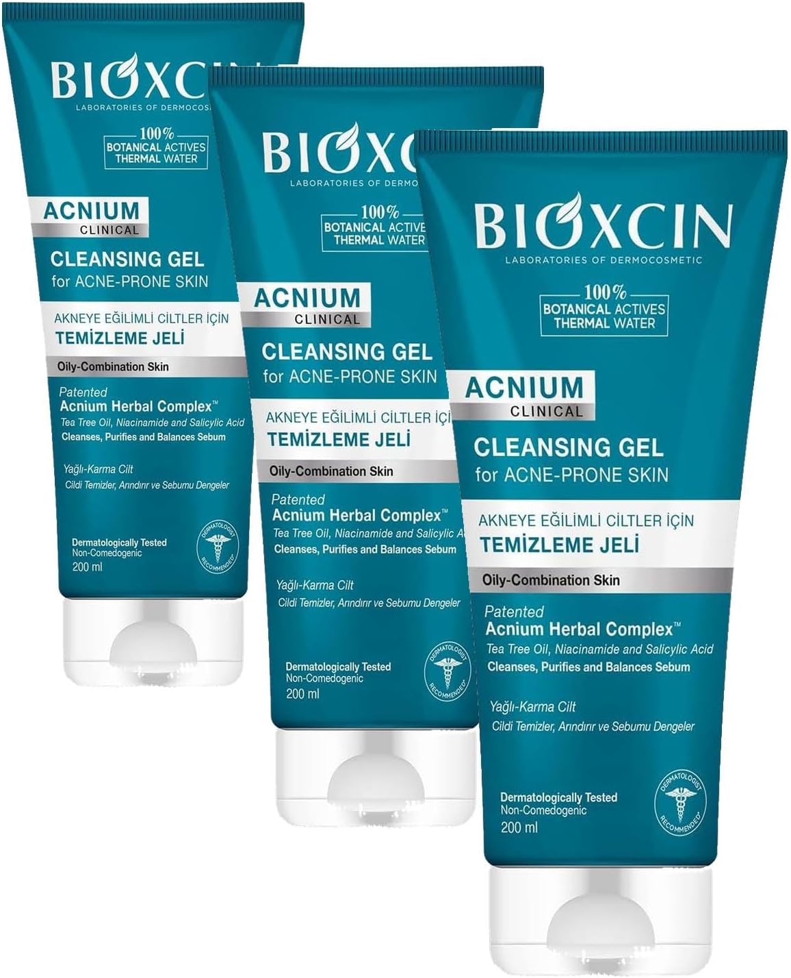 Acnium Sebum Dengeleyici Yüz Yıkama Jeli – Niasinamidli, Termal Sulu, Bitkisel Kompleksli, Akneye Eğilimli ve Yağlı Ciltler İçin, 200 ml (3 paketi)