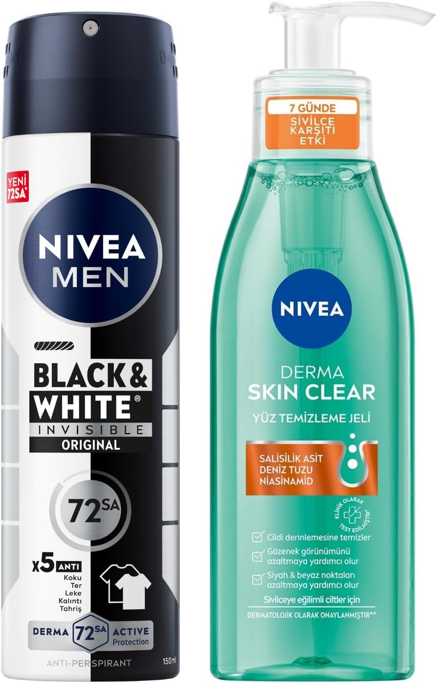 Derma Skin Clear Sivilce Karşıtı Yüz Temizleme Jeli 150ml + MEN Erkek Sprey Deodorant & Invisible Original 150 ml