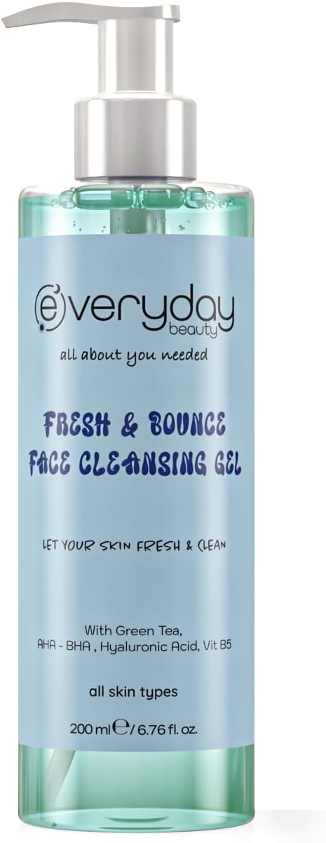 Beauty Fresh&Bounce Canlandırıcı Gözenek Sıkılaştırıcı Yüz Temizleme Jeli, Sivilce&Siyah Nokta Karşıtı, Yeşil Çay Ferahlığı 200ml (AHA+BHA) Nemlendirme Etkili Vitamin Destekli