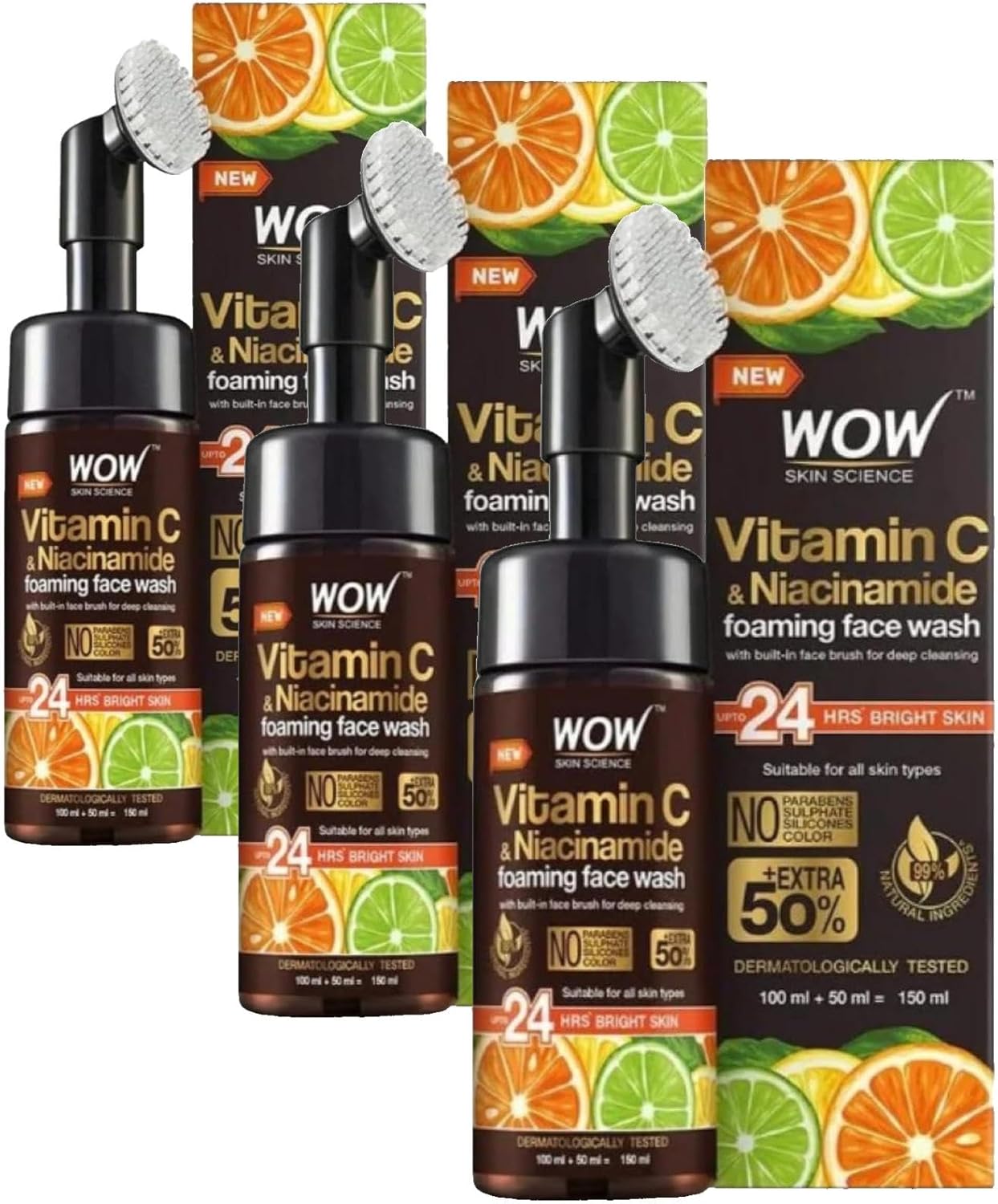 Alternative view of WOW Skin C Vitamini Yüz Yıkama Köpüğü Fırçalı Yüzde Doksan Sekiz Doğal içerik Aydınlatıcı, derin temizlik, 150ml (3 paketi)